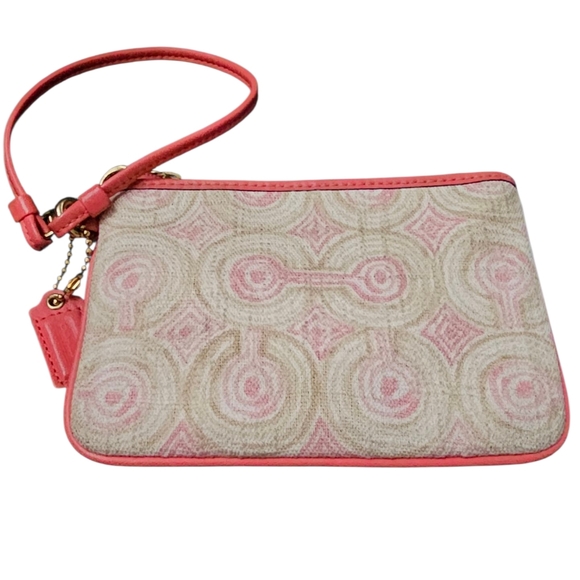 Coach Handbags - COACH Audrey Op Art Swirl Pink and Cream Wristlet Clutch